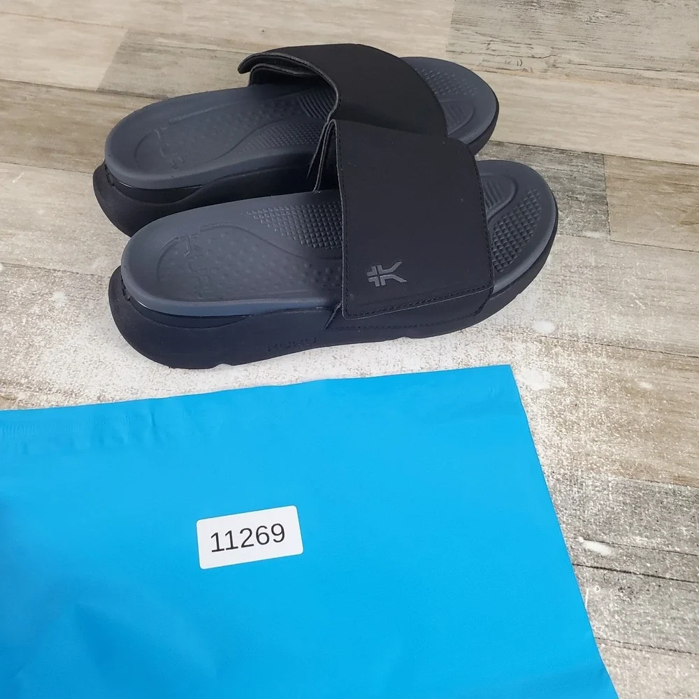 Kuru Moment Mens Slide Sandals Sz 8 M Jet Black Storm Gray Platform Slip On